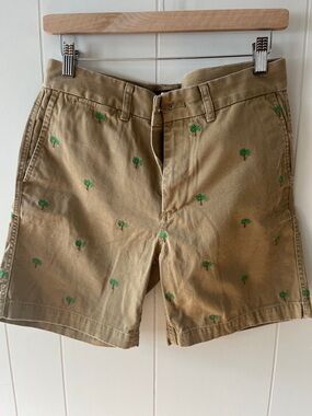 J.Crew Palm Embroidered Khaki Cotton Shorts